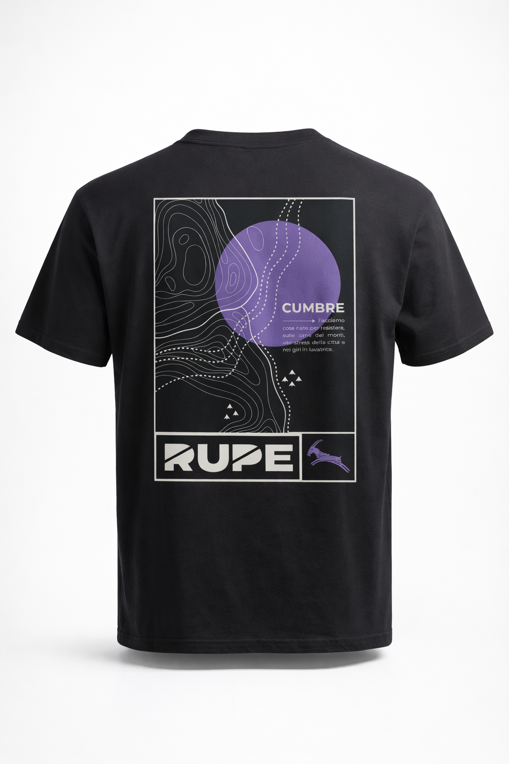 t-shirt uomo nera cotone stampa montagna Rupe