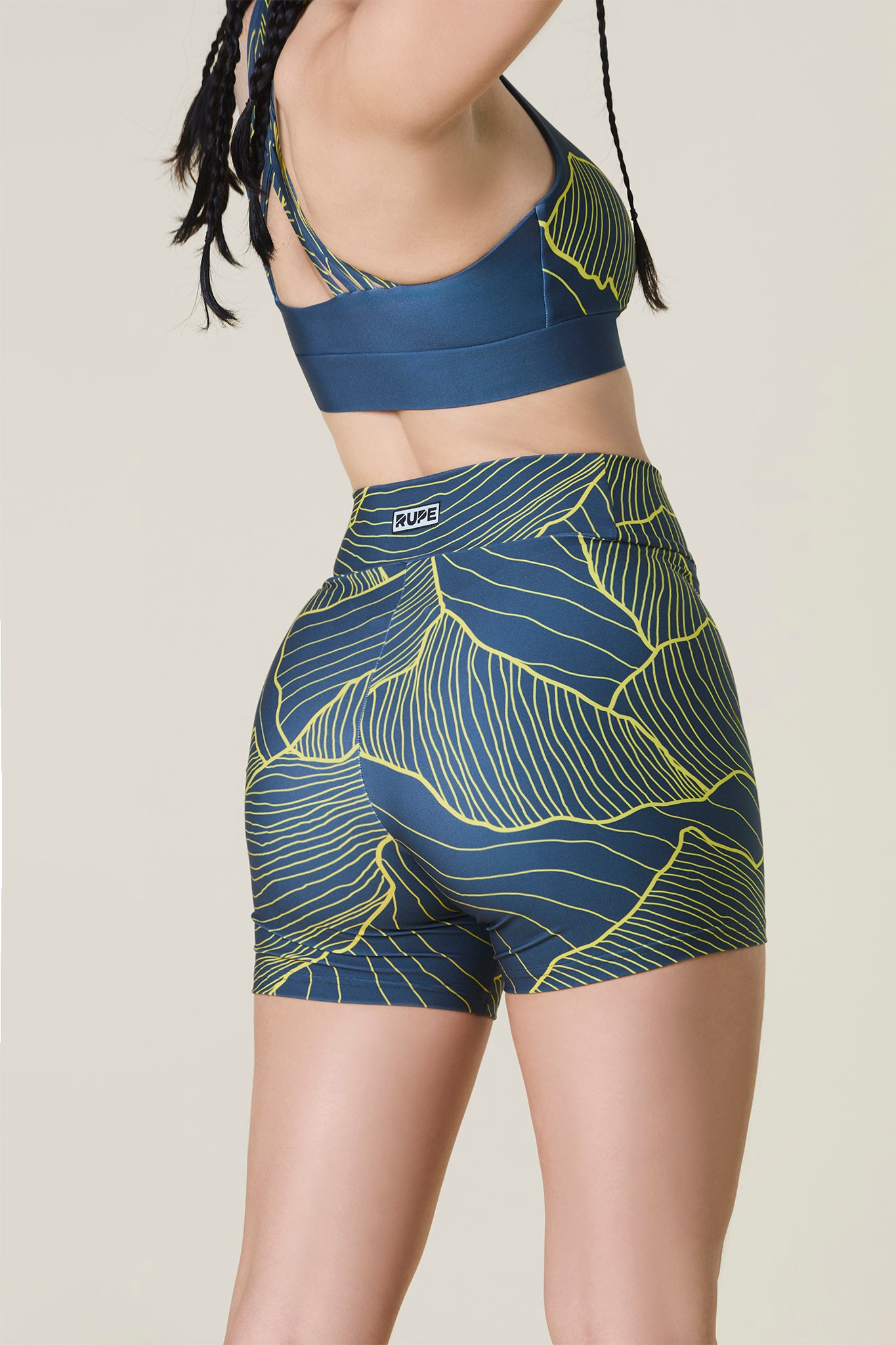 shorts techniques femme - motif montagne bleu sarcelle