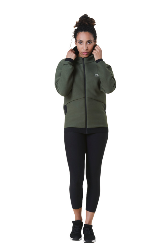 Sweat à capuche zippé - Femme - Vert militaire